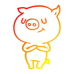 warm gradient line drawing happy cartoon pig