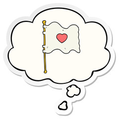 cartoon flag with love heart and thought bubble as a printed sticker