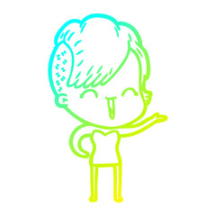 cold gradient line drawing cartoon happy hipster girl