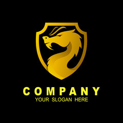 Dragon shield logo, animal logo design illustration