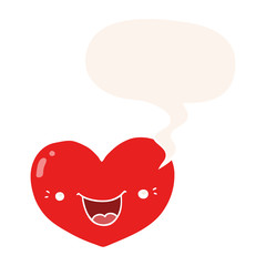 cartoon love heart character and speech bubble in retro style