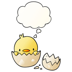 cartoon chick and thought bubble in smooth gradient style