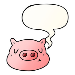 cartoon pig face and speech bubble in smooth gradient style