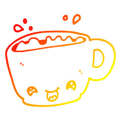 warm gradient line drawing cartoon cup of coffee