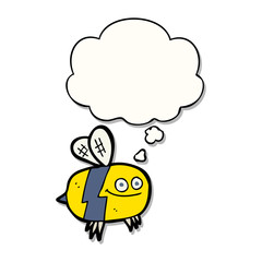 cartoon bee and thought bubble as a printed sticker