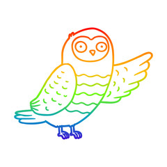 rainbow gradient line drawing cartoon owl pointing