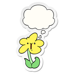 cartoon flower and thought bubble as a printed sticker