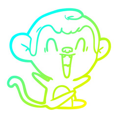 cold gradient line drawing cartoon laughing monkey