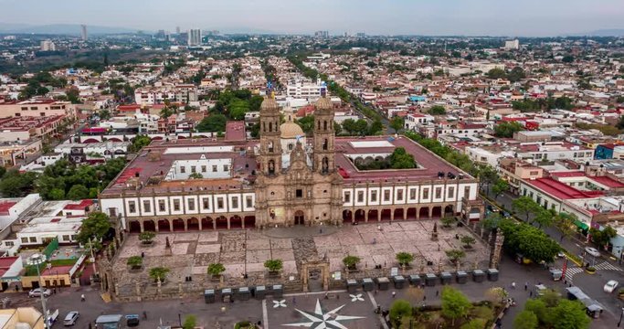 Aerial Hyperlapse of Zapopan Jalisco Cathedral in Mexico 