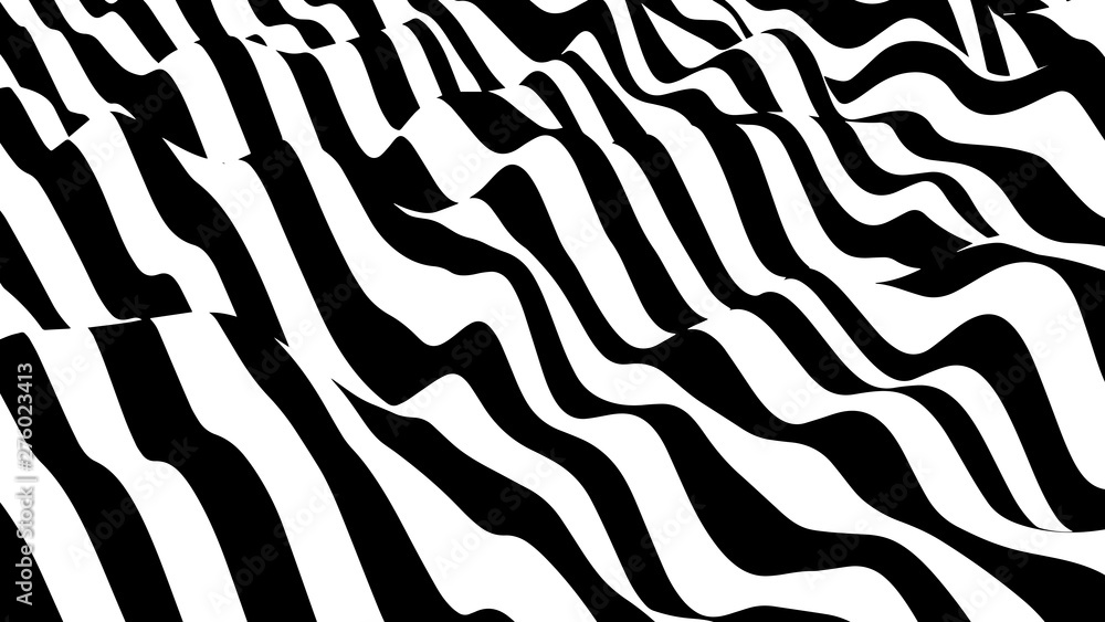 Aufkleber optical illusion wave. abstract 3d black and white illusions. horizontal lines stripes pattern or ba