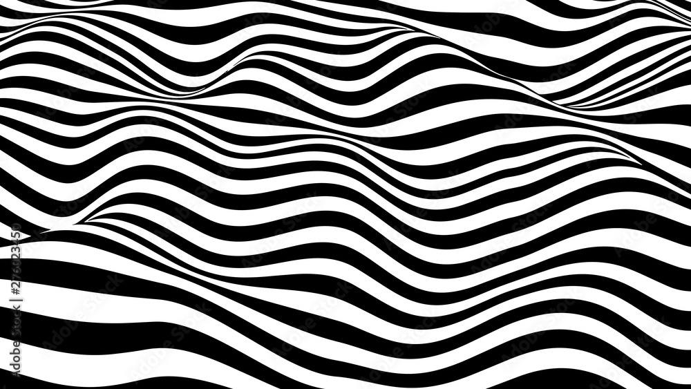 Aufkleber optical illusion wave. abstract 3d black and white illusions. horizontal lines stripes pattern or ba