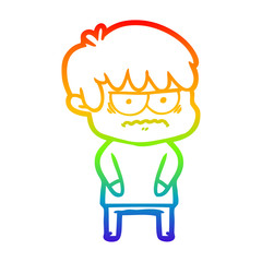 rainbow gradient line drawing annoyed cartoon boy