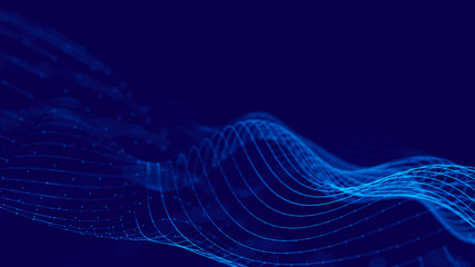 Wave 3d. 3D blue glowing abstract background. Abstract background with a dynamic wave. Big data...