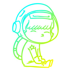 cold gradient line drawing cartoon curious astronaut