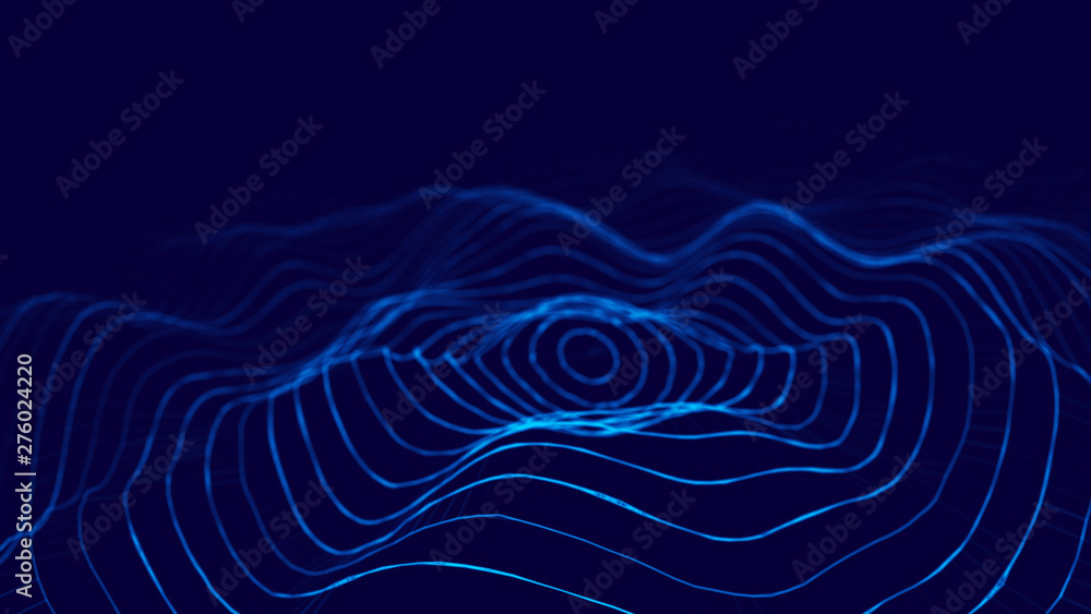 Wall mural wave 3d. 3d blue glowing abstract background. abstract background with a dynamic wave. big data visu