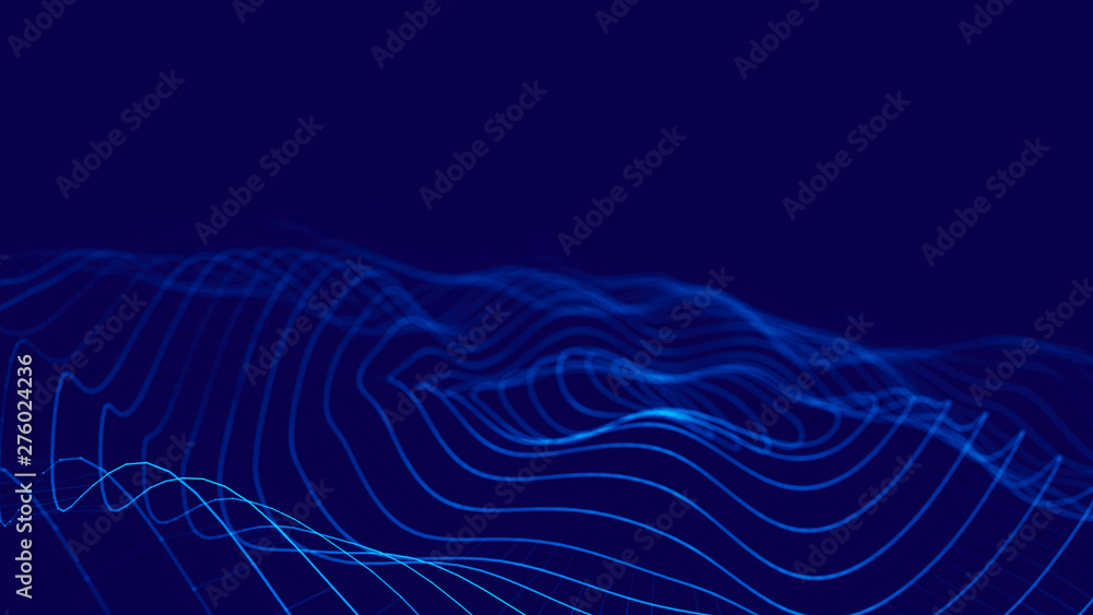 Fototapete wave 3d. 3d blue glowing abstract background. abstract background with a dynamic wave. big data visu