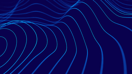 Wave 3d. 3D blue glowing abstract background. Abstract background with a dynamic wave. Big data...