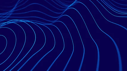 Papier Peint photo Ondes fractales Vague 3d. 3D abstrait rougeoyant bleu. Abstrait avec une vague dynamique. Visualisation des mégadonnées. rendu 3D.