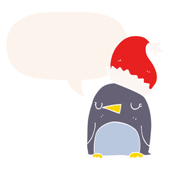 cute christmas penguin and speech bubble in retro style