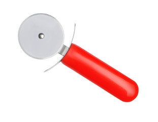 Sharp pizza cutter isolated on white. Kitchen utensil