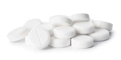 Pile of pills on white background. Medical treatment