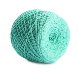 Clew of color knitting thread on white background