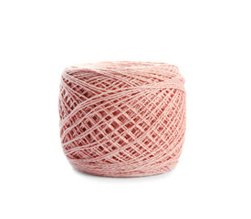 Clew of color knitting thread on white background