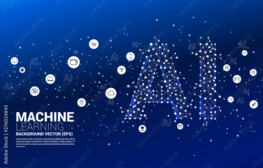 Poster Vector Polygon dot connect line shaped AI. Concept for machine learning and artificial intelligence.