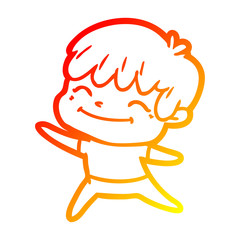 warm gradient line drawing cartoon happy boy