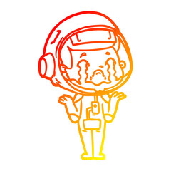warm gradient line drawing cartoon crying astronaut