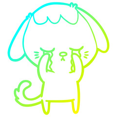 cold gradient line drawing cute puppy crying cartoon