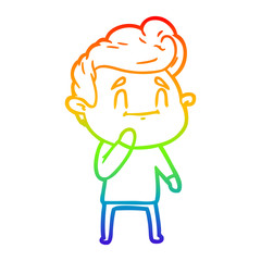 Fototapeta na wymiar rainbow gradient line drawing happy cartoon man