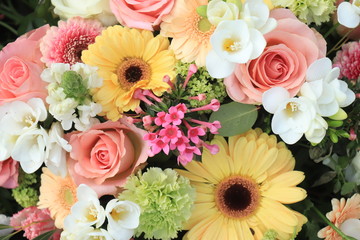 Yellow and pink wedding flowers