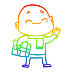 rainbow gradient line drawing happy cartoon bald man