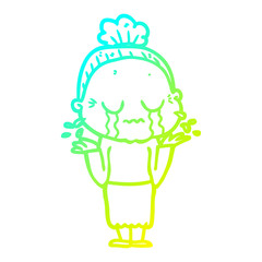 cold gradient line drawing cartoon crying old lady