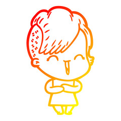 warm gradient line drawing cartoon happy hipster girl