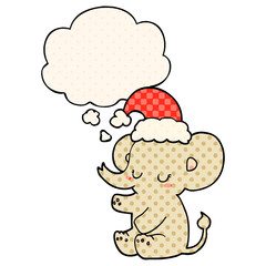 cute christmas elephant and thought bubble in comic book style