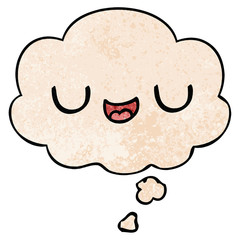cute cartoon face and thought bubble in grunge texture pattern style