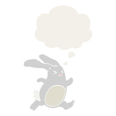 cartoon rabbit and thought bubble in retro style