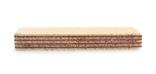 Delicious crispy wafer on white background. Sweet food
