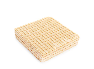 Delicious crispy wafer on white background. Sweet food