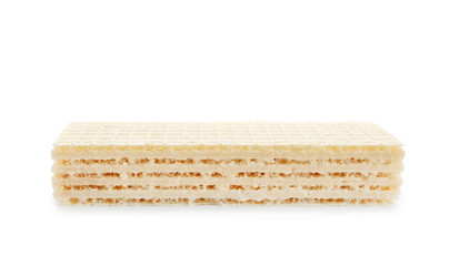 Delicious crispy wafer on white background. Sweet food