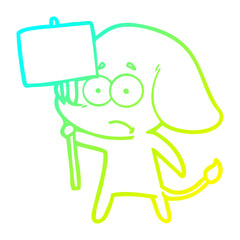 cold gradient line drawing cartoon unsure elephant with protest sign
