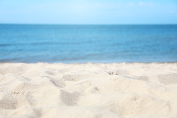 Fototapeta na wymiar Sandy beach near sea on sunny day