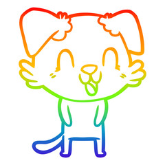 rainbow gradient line drawing laughing cartoon dog