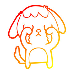 warm gradient line drawing cute cartoon dog crying
