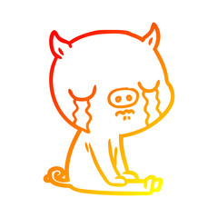 warm gradient line drawing cartoon pig crying