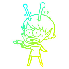 cold gradient line drawing cartoon shocked alien girl