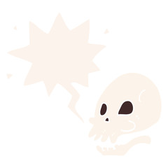 cartoon skull and speech bubble in retro style