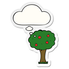 cartoon apple tree and thought bubble as a printed sticker